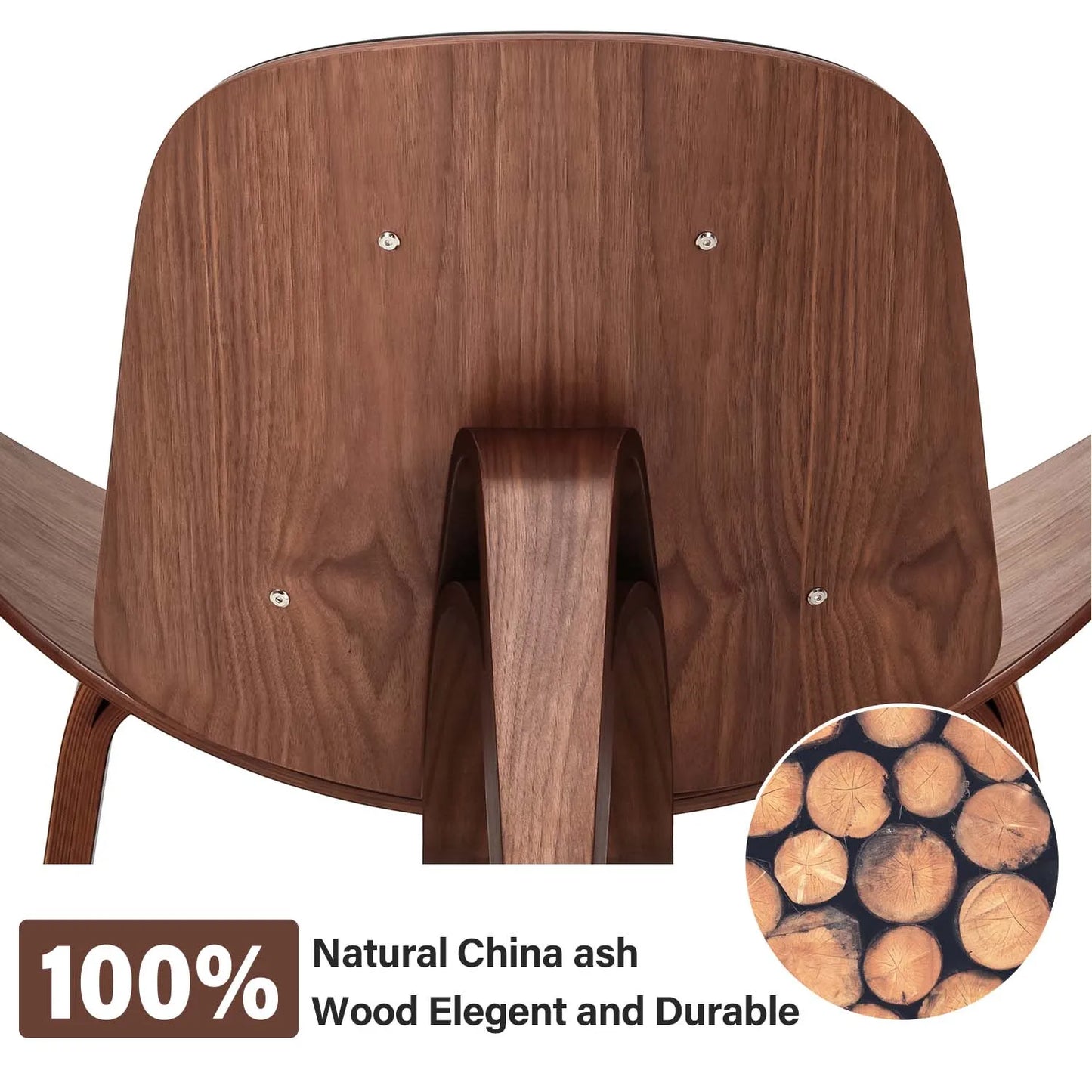 Shell Lounge Chair Tripod Wood with Black PU Leather Chairs-4