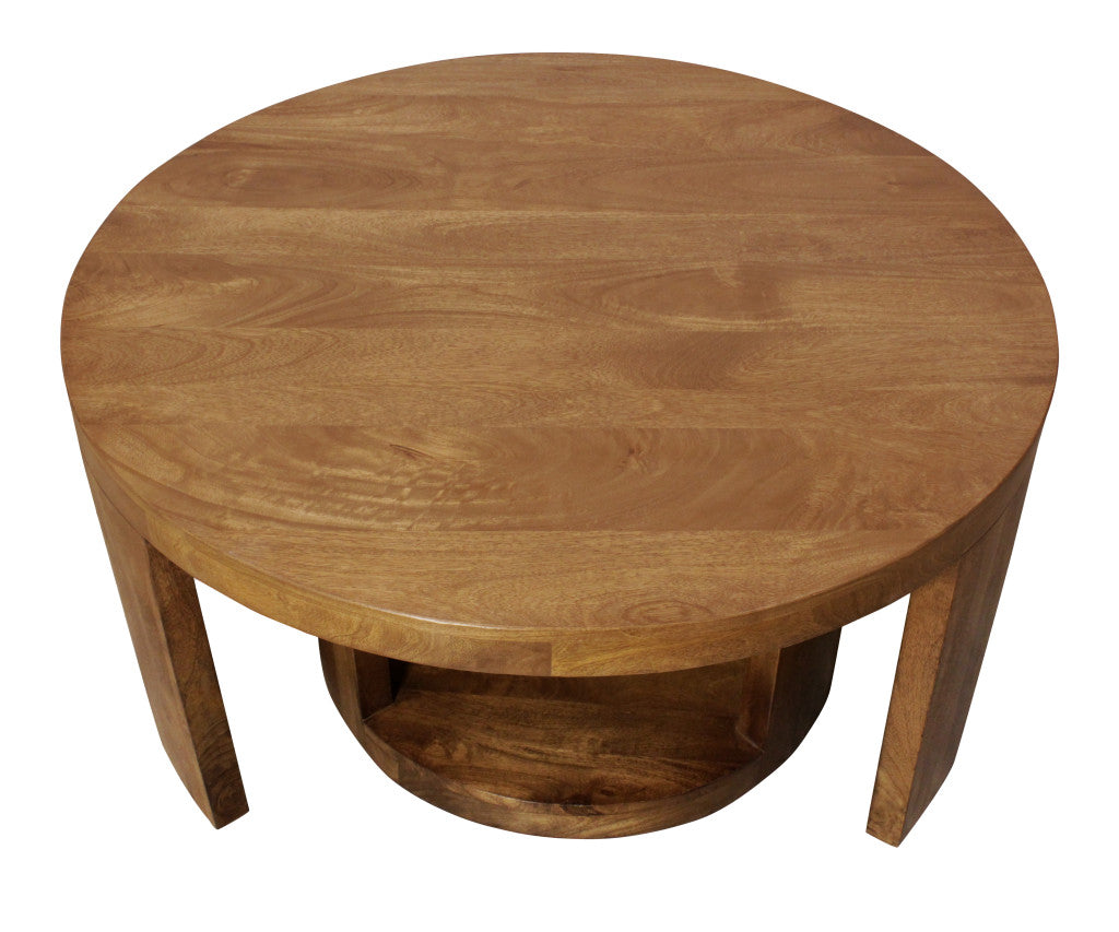 Set of Two Walnut Solid Wood Round Distressed Solid Nested Coffee Tables-2