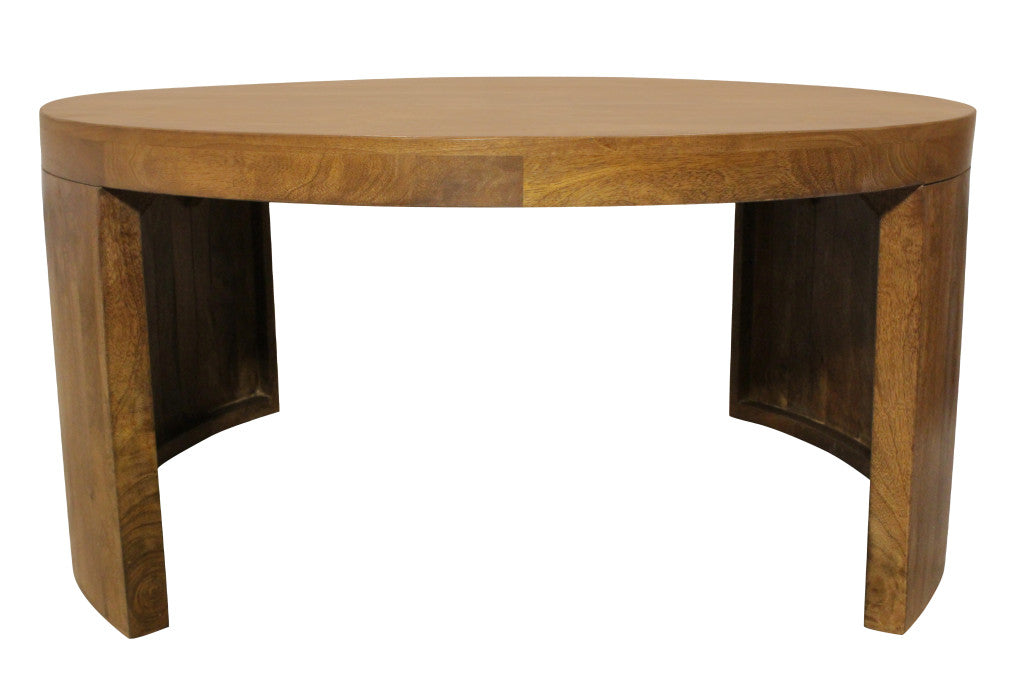 Set of Two Walnut Solid Wood Round Distressed Solid Nested Coffee Tables-3