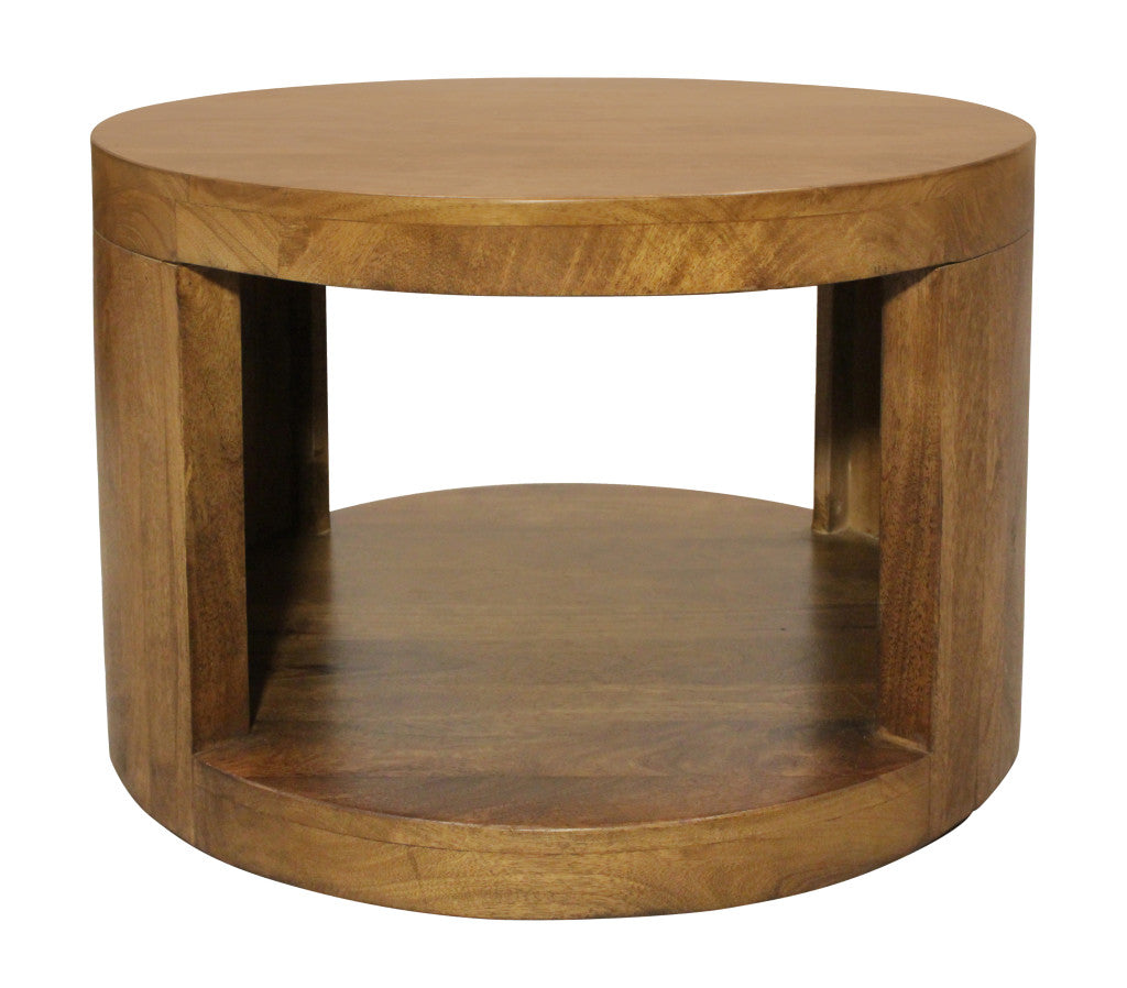 Set of Two Walnut Solid Wood Round Distressed Solid Nested Coffee Tables-4