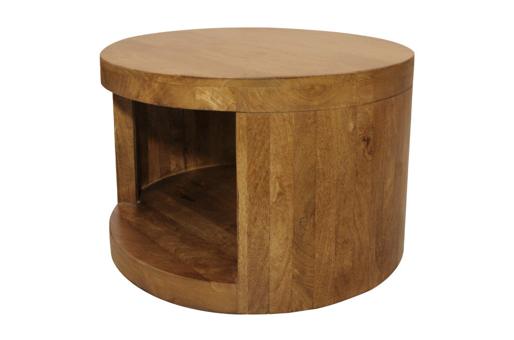 Set of Two Walnut Solid Wood Round Distressed Solid Nested Coffee Tables-5