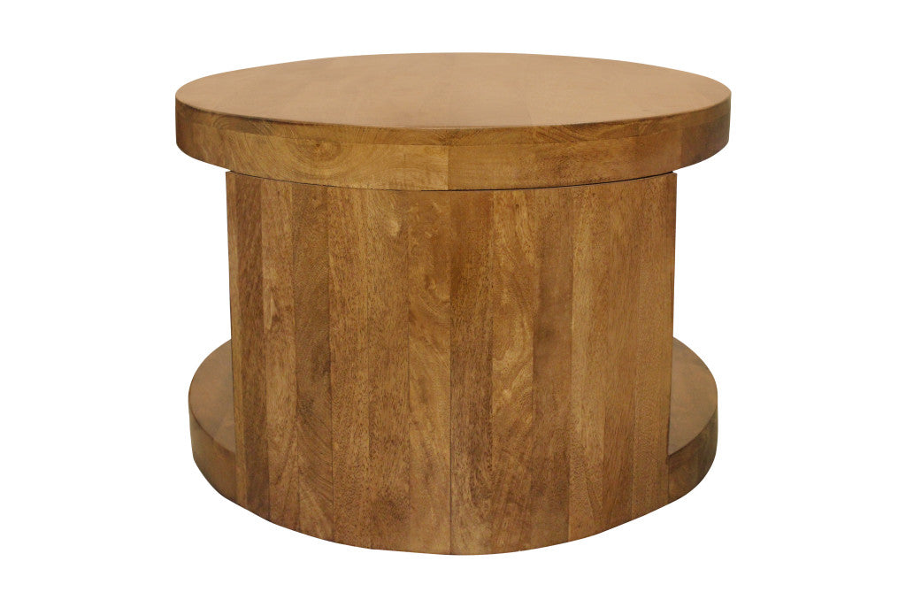 Set of Two Walnut Solid Wood Round Distressed Solid Nested Coffee Tables-6